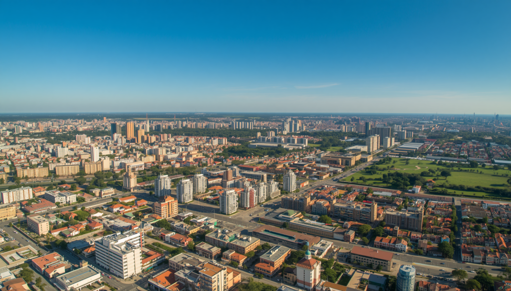 Cidade de Joinville, Santa Catarina, Brasil, vista panorâmica urbana mostrando arquitetura da cidade, prédios, ruas e paisagem característica