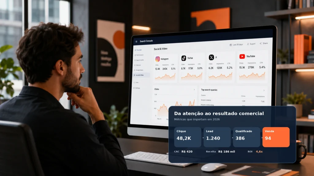 Estratégia e análise de resultados no marketing digital em 2026.