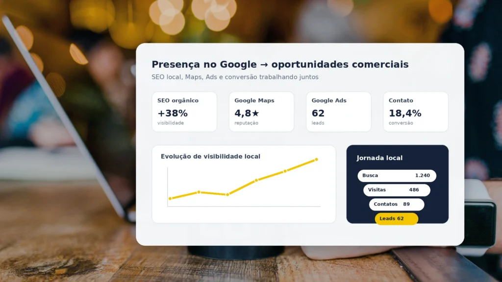 Painel de SEO local, Google Maps, Google Ads e geração de leads para empresas de Araucária.