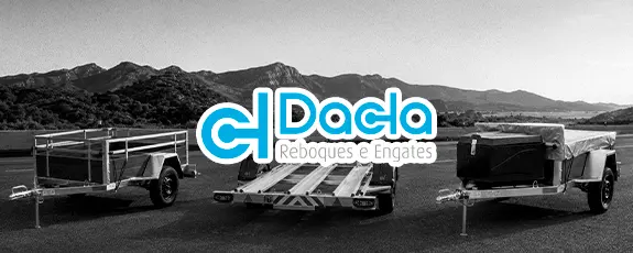 Prévia do case Dacla Reboques e Engates, com reboques e a marca centralizada.