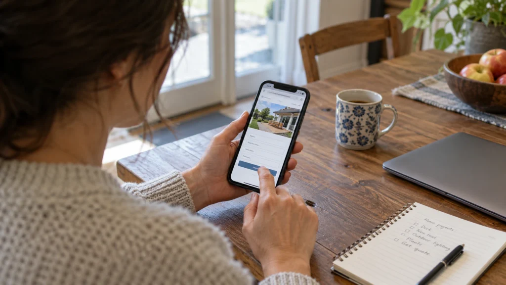 Pessoa acessa um formulário de contato no celular para solicitar informações sobre um serviço.