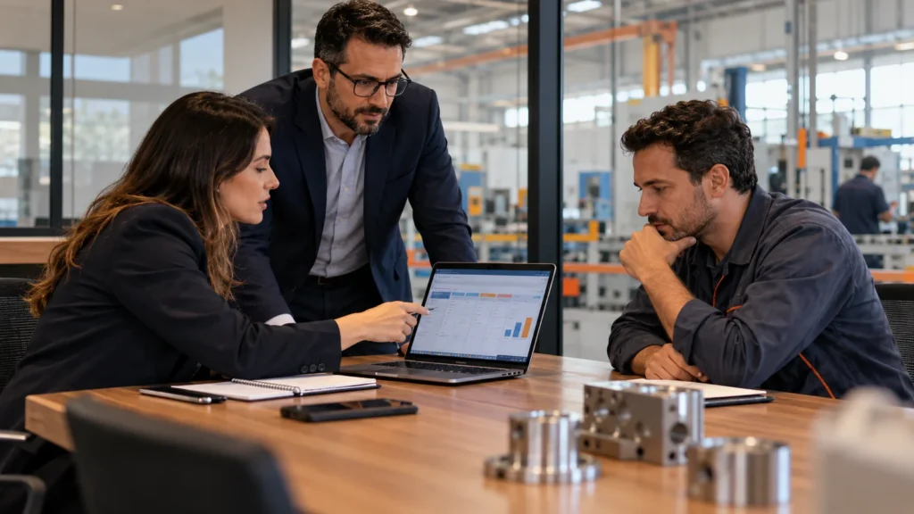 Profissionais analisando campanhas digitais e métricas para geração de leads B2B